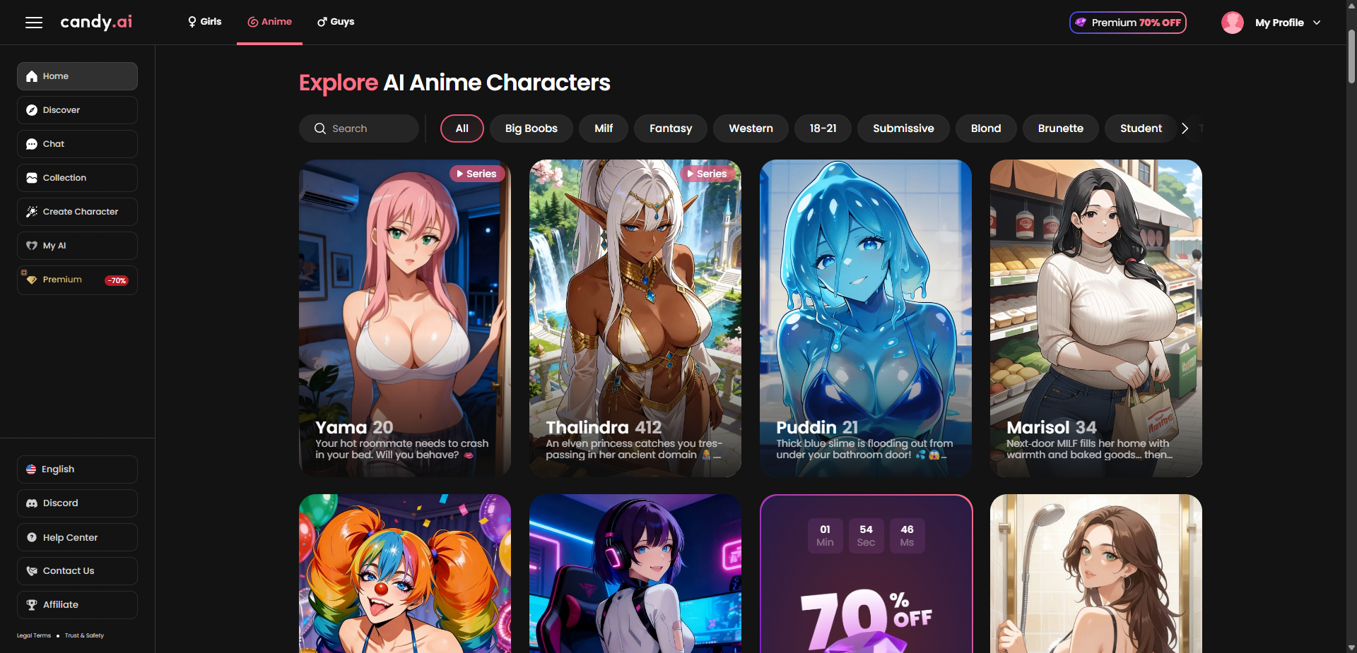 Browse hundreds of AI anime waifu characters
